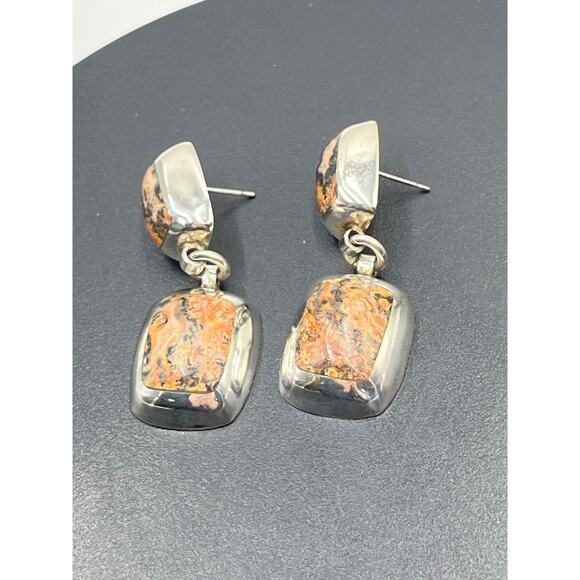 Vintage Mexico Sterling Silver Taxco Jasper Stone Dangle Earrings TZ-17
23.4g - Picture 2 of 12
